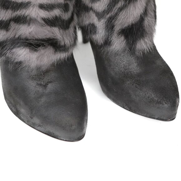 Donald J. Pliner Eli Suede Fur Cuff Ankle Boots Booties Heels Black Grey Stripe - Picture 9 of 14